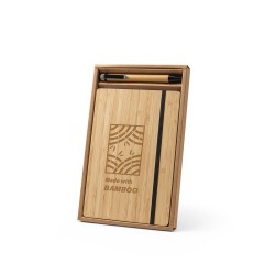 Conjunto de caderno 14x21 e esferográfica em bambu Para Brindes