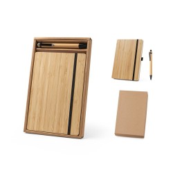 Conjunto de caderno 14x21 e esferográfica em bambu Para Brindes