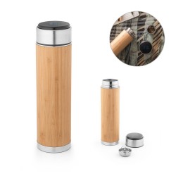Squeeze térmico 430 mL em aço inox reciclado e bambu com termómetro digital Personalizada Squeeze térmico 430 mL em aço inox reciclado e bambu com termómetro digital Personalizada