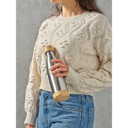 Garrafa em aço inox com tampa em bambu 550 mL Personalizada Garrafa em aço inox com tampa em bambu 550 mL Personalizada