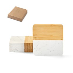 Conjunto de 4 porta copos em mármore e bambu Personalizado Conjunto de 4 porta copos em mármore e bambu Personalizado