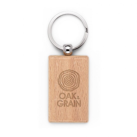 Chaveiro Retangular em Madeira de Faia com Logo