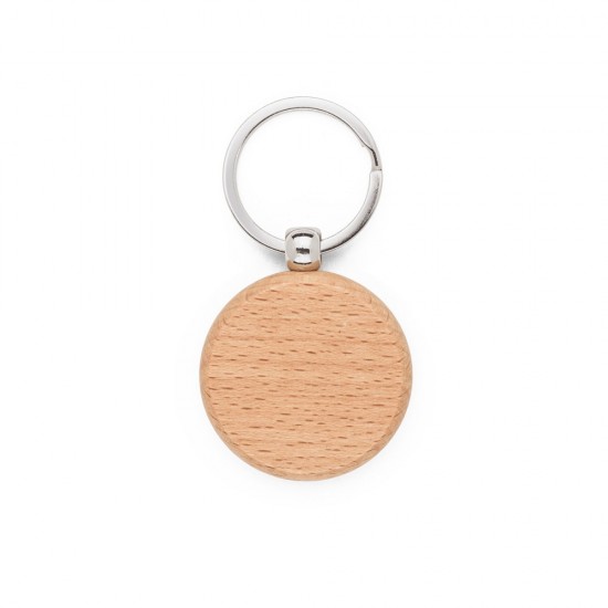 Chaveiro Redondo em Madeira de Faia com Logo