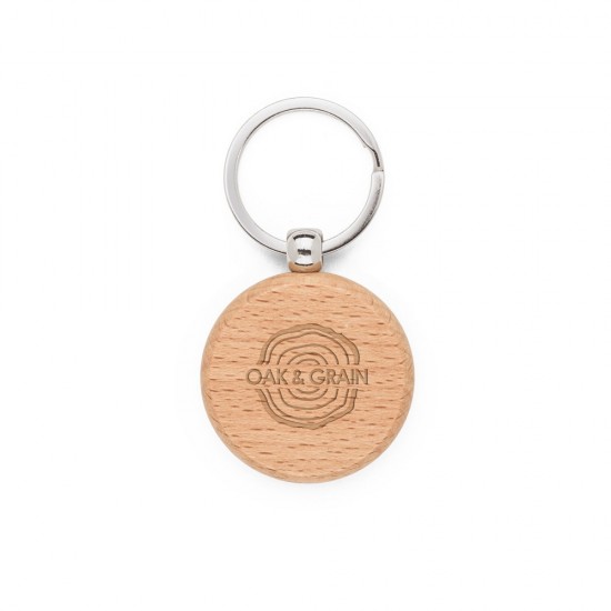 Chaveiro Redondo em Madeira de Faia com Logo