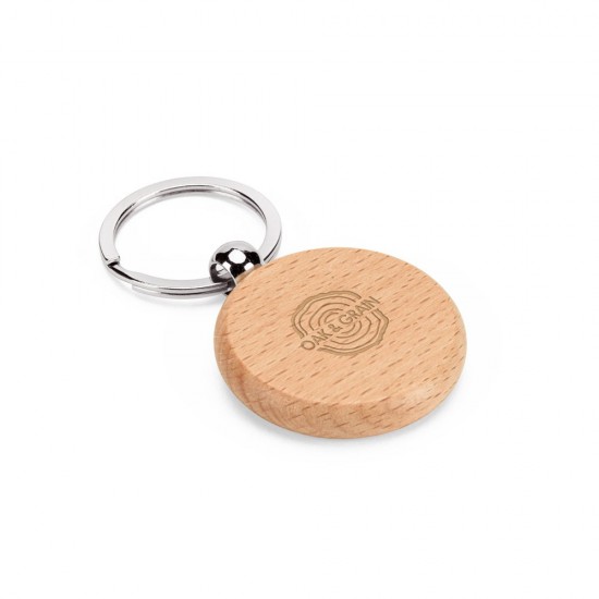 Chaveiro Redondo em Madeira de Faia com Logo