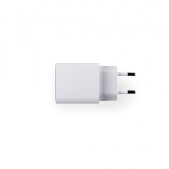 Adaptador de corrente com porta USB-A 18W e USB-C 20W em ABS 100% reciclado Promocional