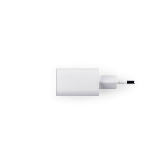 Adaptador de corrente com porta USB-A 18W e USB-C 20W em ABS 100% reciclado Promocional