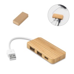 Hub USB em Bambu com 2 Portas Personalizado Hub USB em Bambu com 2 Portas Personalizado